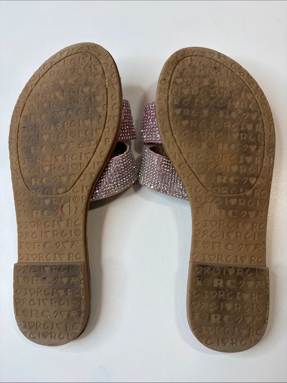 Rock & Candy Girls Size 1 Pink Rhinestone Slide Sandals